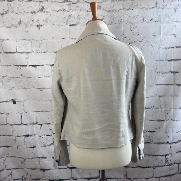 Astrid Linen Blend Beige Blazer Open Front Waterfall Lined Size 6 - Picture 3 of 11